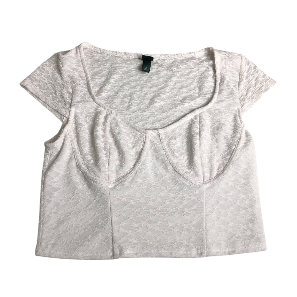 Wild Fable Babydoll Baby Tee Crop Top Womens M White Lace Y2K Coquette Milk Maid